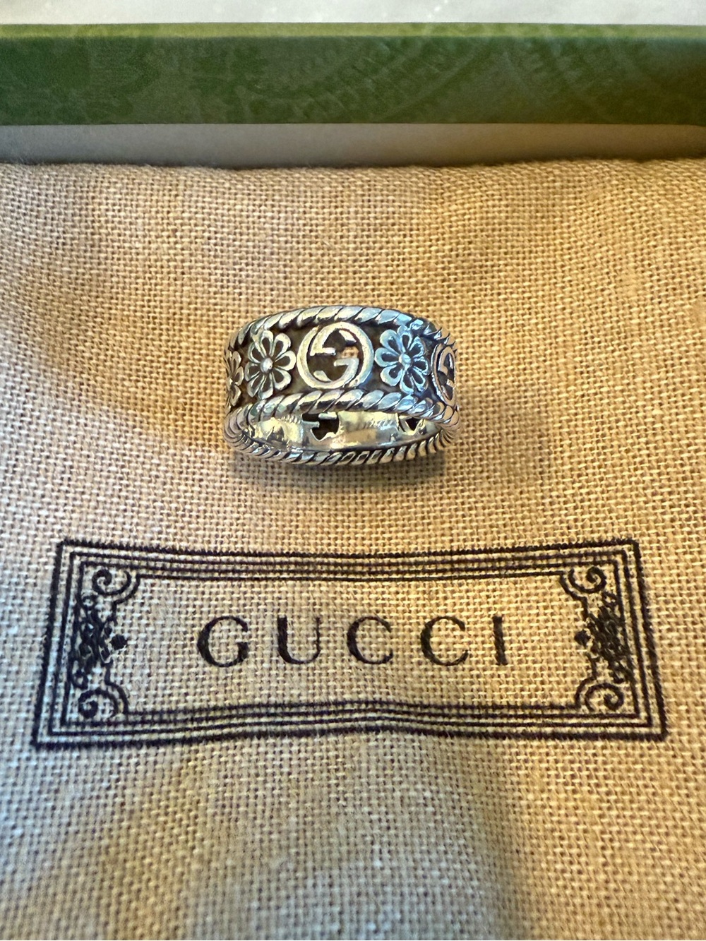 Gucci Flower Interlocking GG Ring Size 6